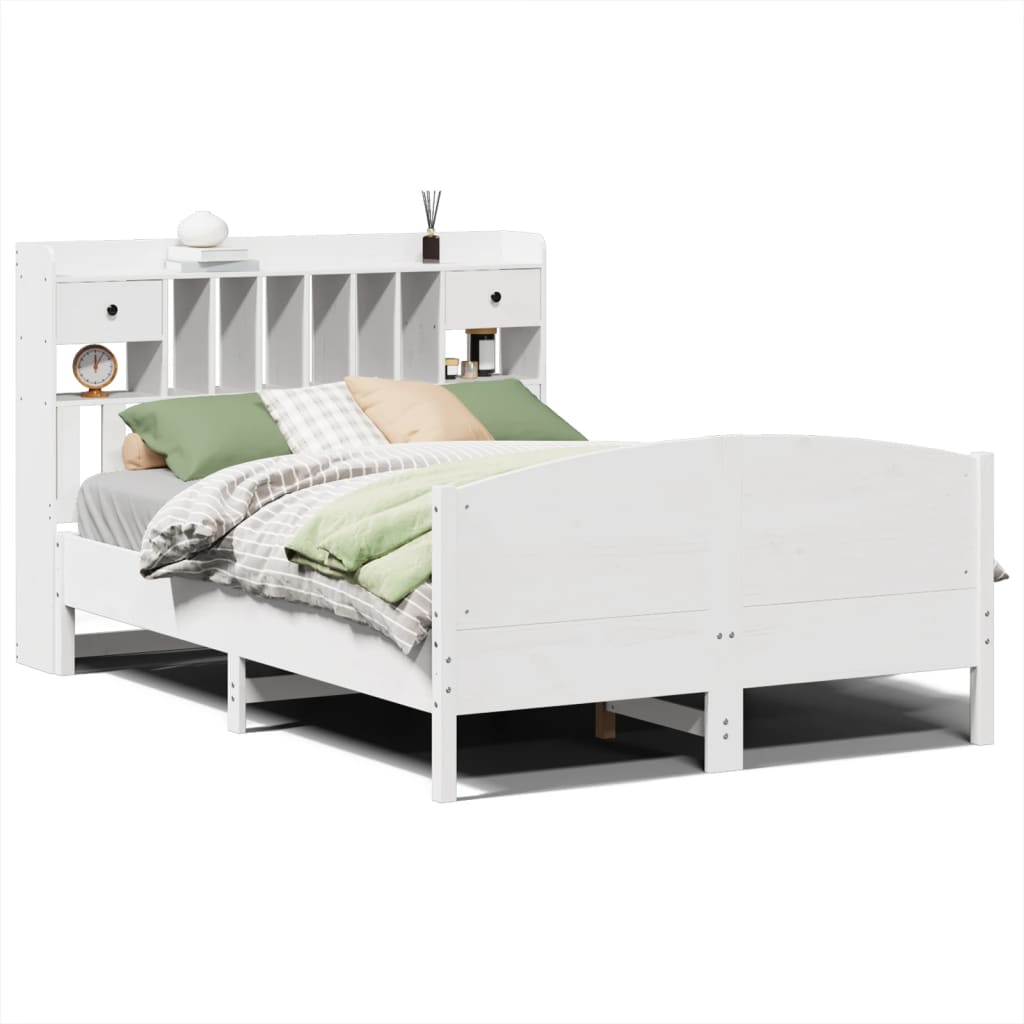 Bookcase Bed without Mattress White 160x200cm Solid Wood Pine