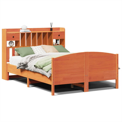 Bookcase Bed without Mattress Wax Brown 160x200cm Solid Wood Pine