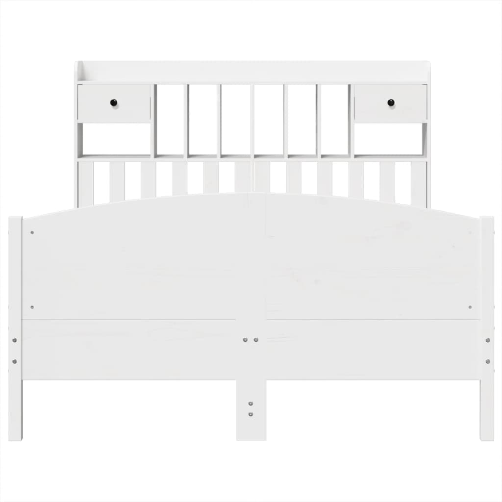 Bookcase Bed without Mattress White 150x200 cm King Size Solid Wood Pine