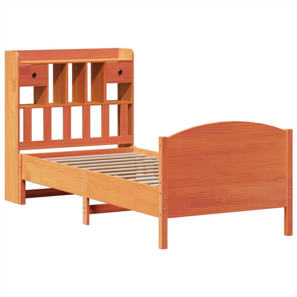 Bookcase Bed without Mattress Wax Brown 100x200cm Solid Wood Pine