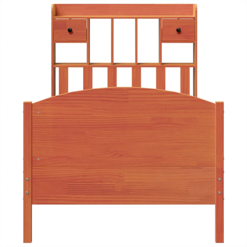 Bookcase Bed without Mattress Wax Brown 100x200cm Solid Wood Pine