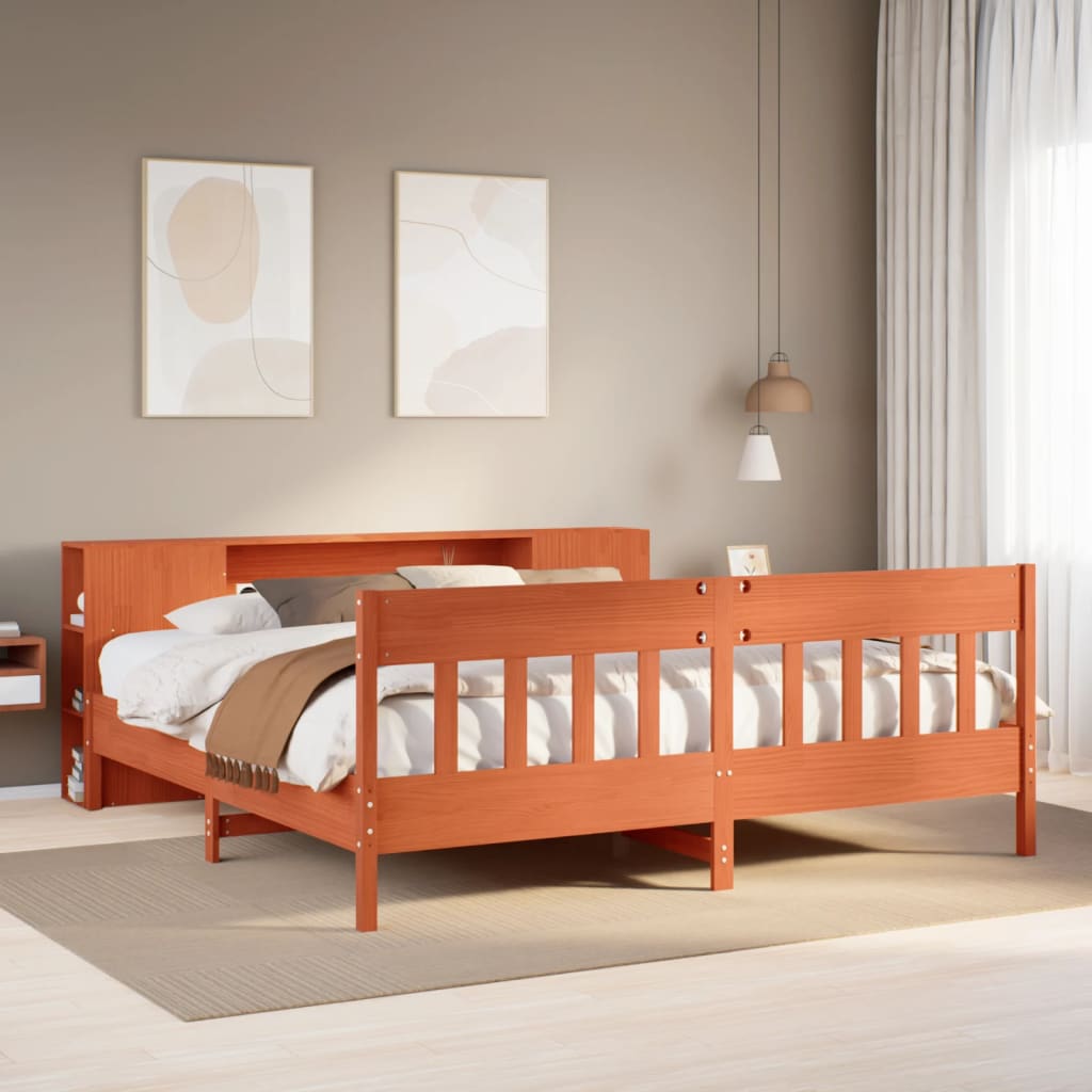 Bookcase Bed without Mattress Wax Brown 200x200cm Solid Wood Pine