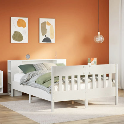 Bookcase Bed without Mattress White 150x200 cm King Size Solid Wood Pine