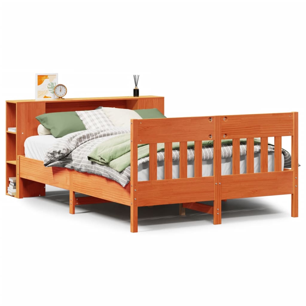 Bookcase Bed without Mattress Wax Brown 150x200 cm King Size Solid Wood Pine