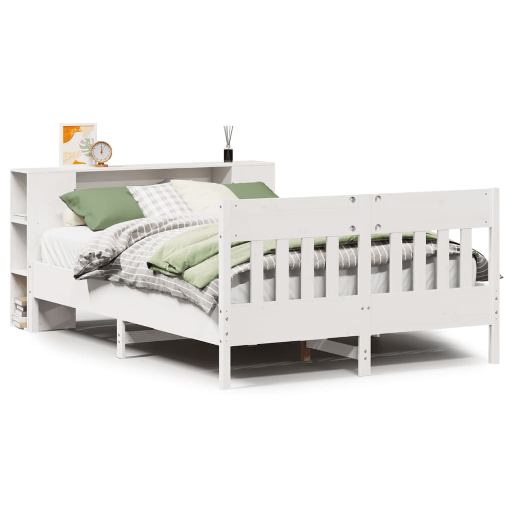 Bookcase Bed without Mattress White 140x190cm Solid Wood Pine