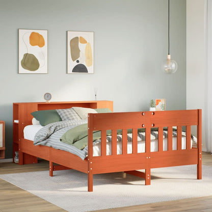 Bookcase Bed without Mattress Wax Brown 135x190 cm Double Solid Wood Pine