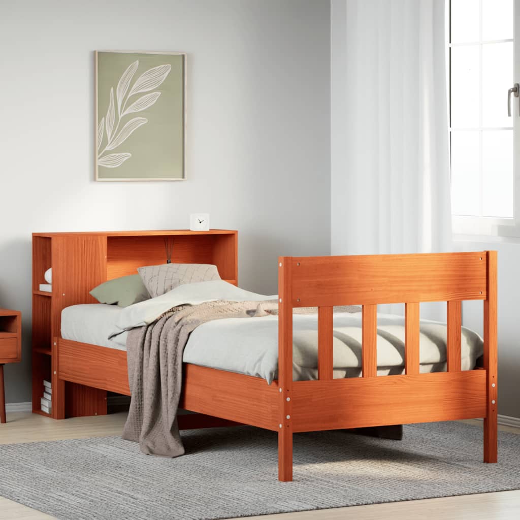 Bookcase Bed without Mattress Wax Brown 100x200cm Solid Wood Pine