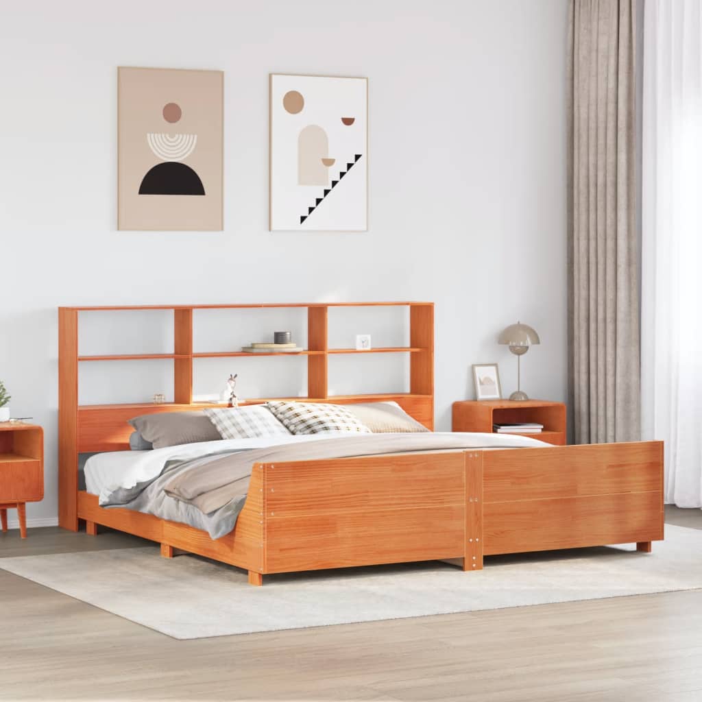 Bed Frame without Mattress Wax Brown 200x200 cm Solid Wood Pine