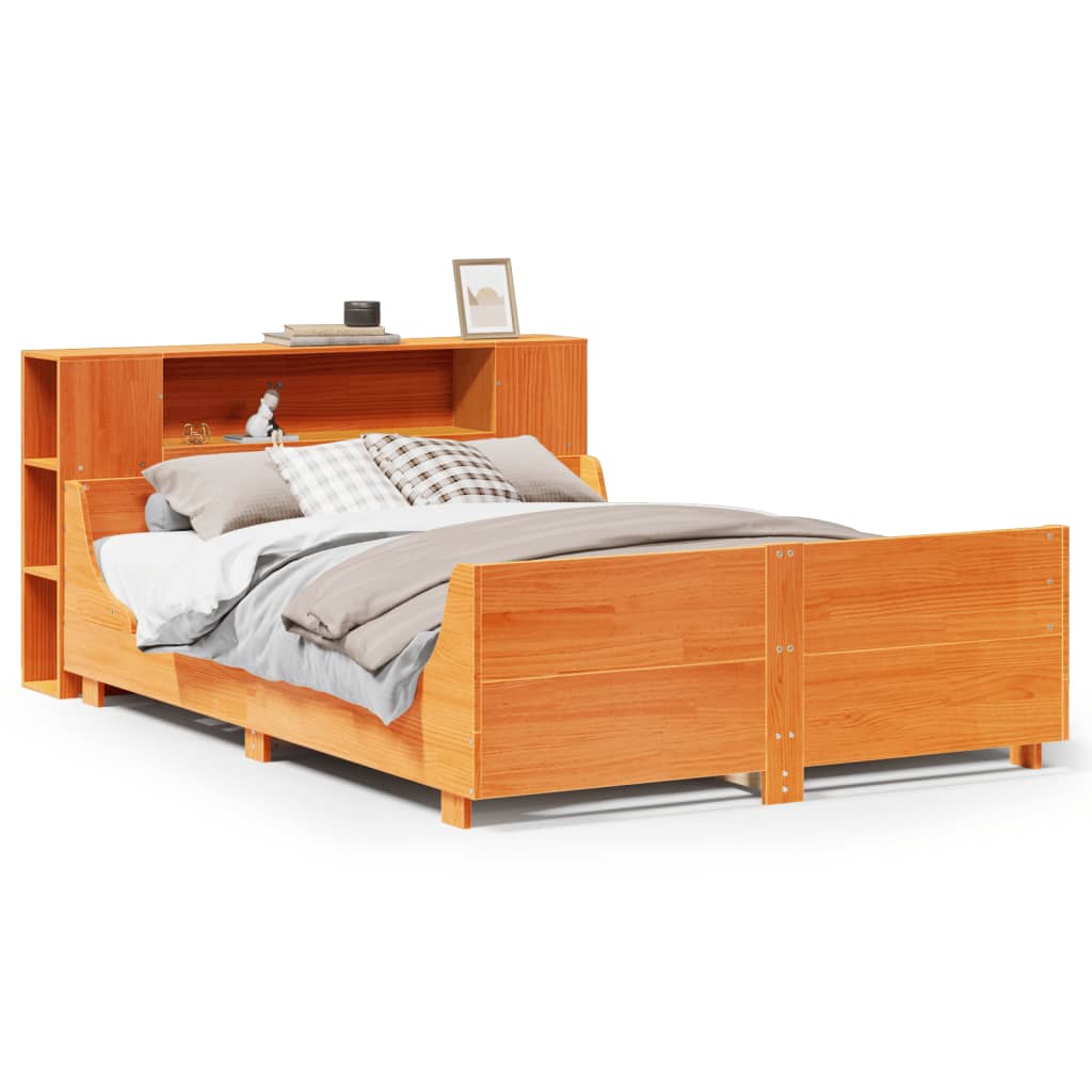 Bed Frame without Mattress Wax Brown 140x200 cm Solid Wood Pine