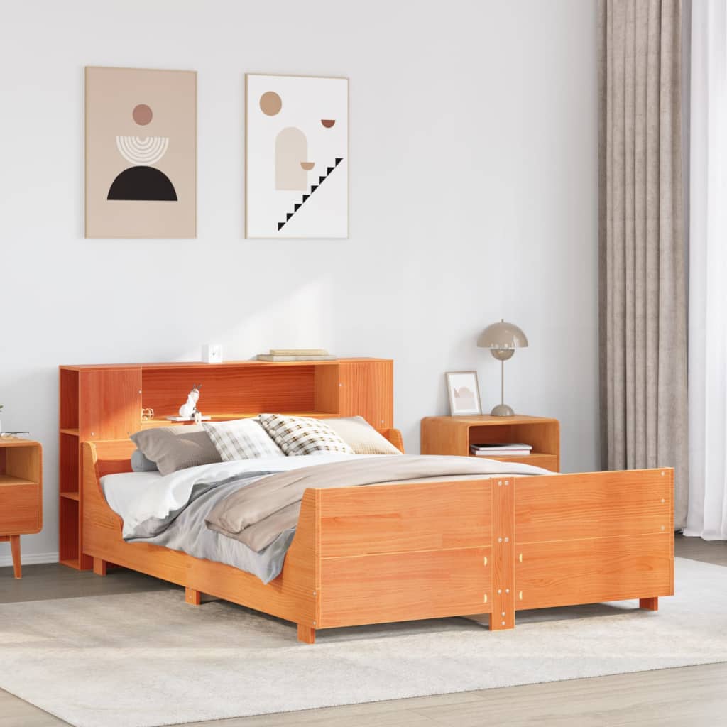 Bed Frame without Mattress Wax Brown 140x200 cm Solid Wood Pine
