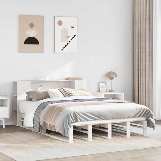 Bookcase Bed without Mattress White 150x200 cm King Size Solid Wood