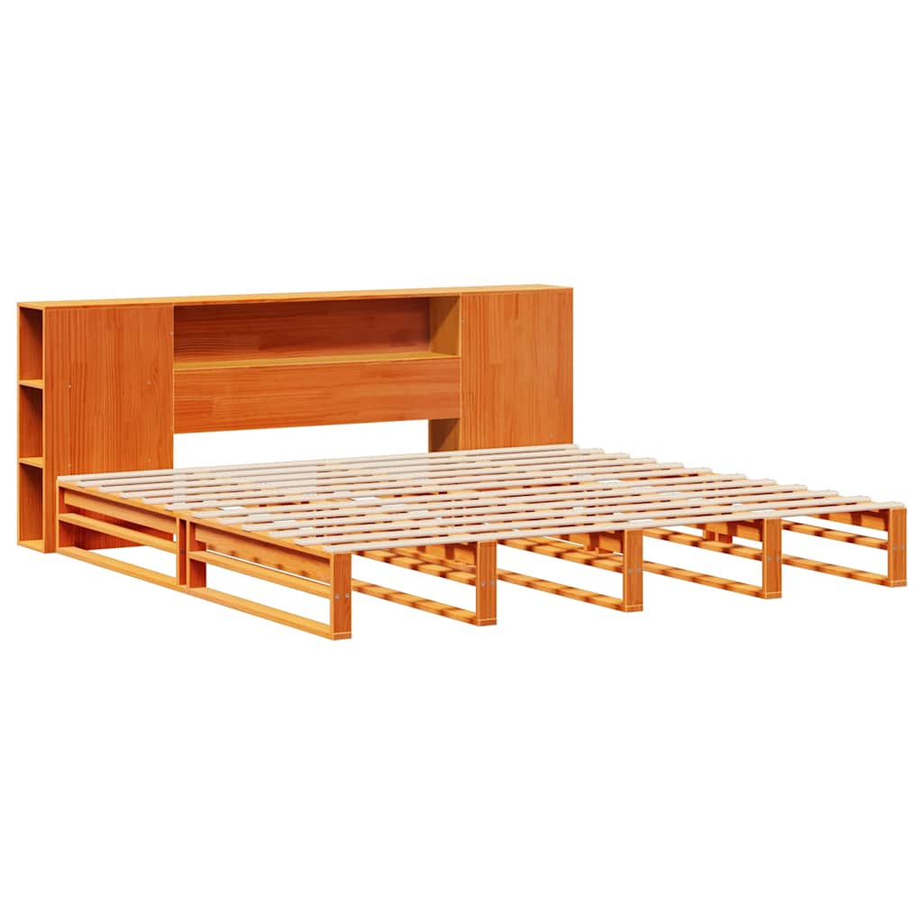 Bookcase Bed without Mattress Wax Brown 200x200 cm Solid Wood