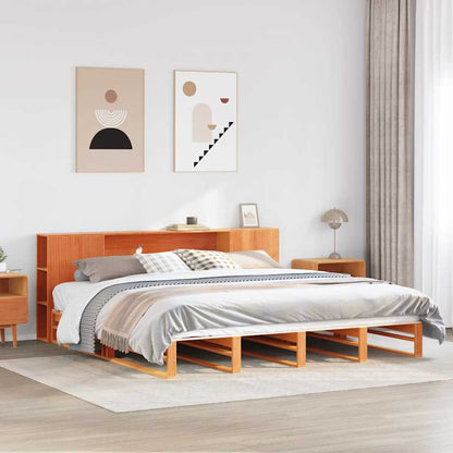 Bookcase Bed without Mattress Wax Brown 200x200 cm Solid Wood