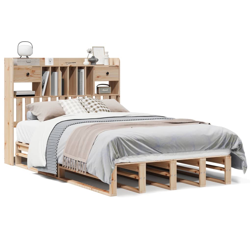 Bookcase Bed without Mattress 135x190 cm Double Solid Wood Pine