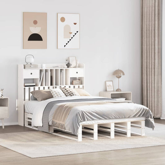 Bookcase Bed without Mattress White 135x190 cm Double Solid Wood Pine
