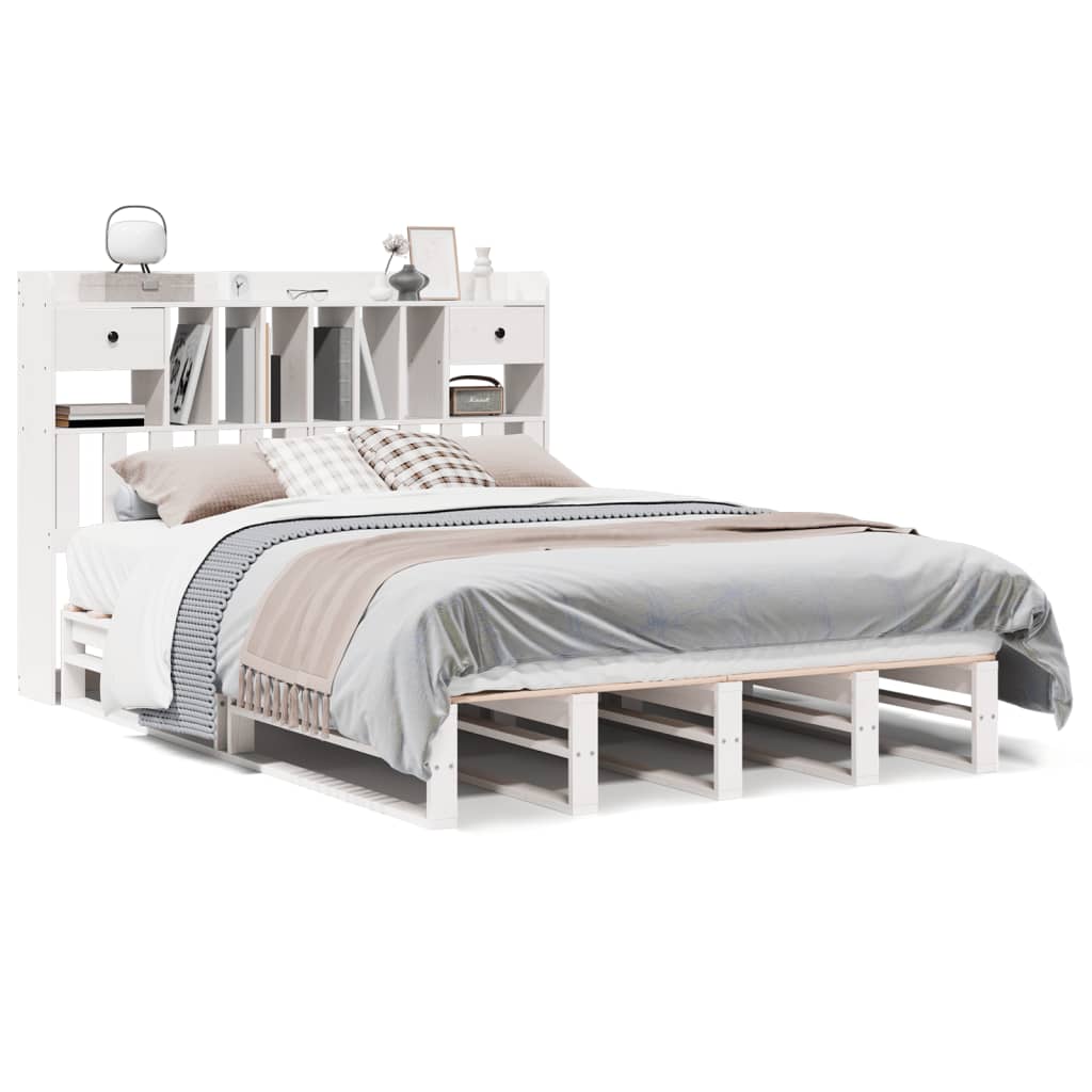Bookcase Bed without Mattress White 140x190 cm Solid Wood Pine