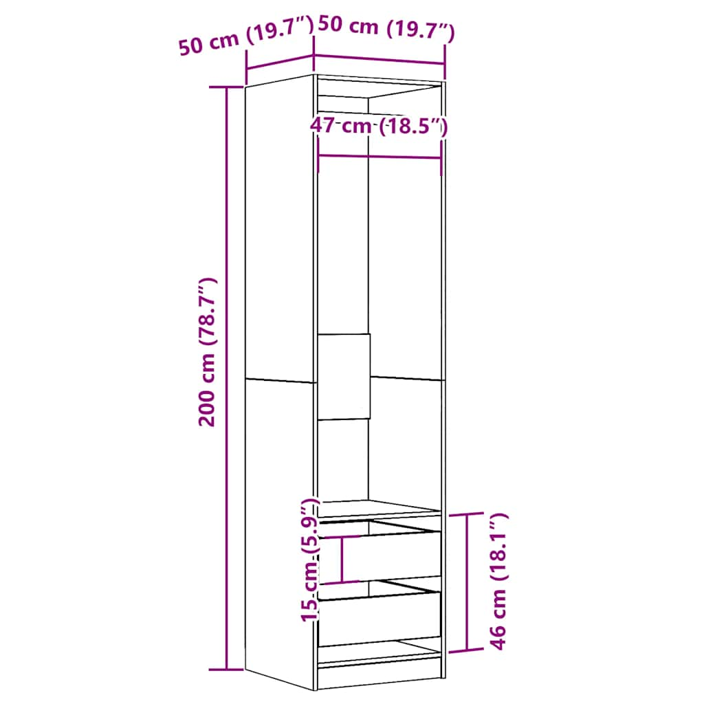 Wardrobe Old Wood 50x50x200 cm Engineered Wood