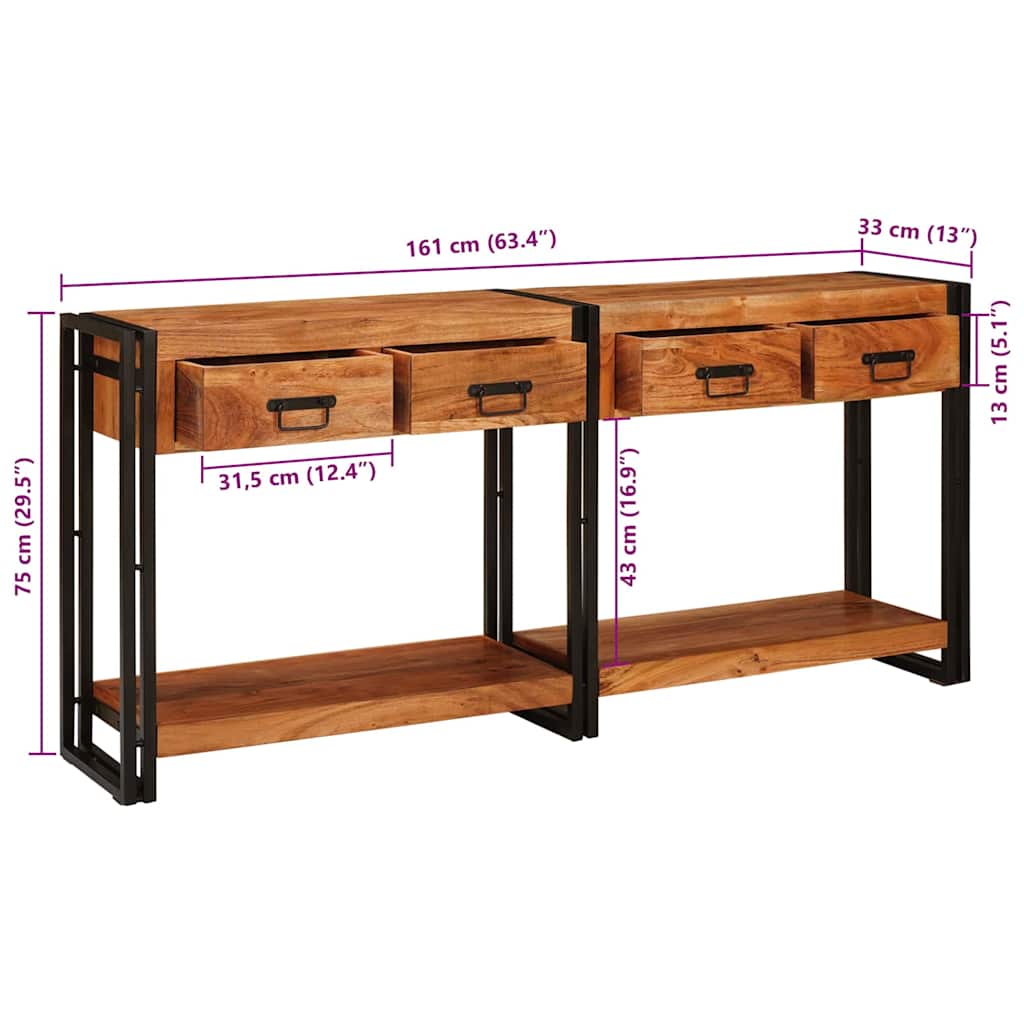 Console Tables 2 pcs Brown 161 x 33 x 75 cm Solid Acacia Wood