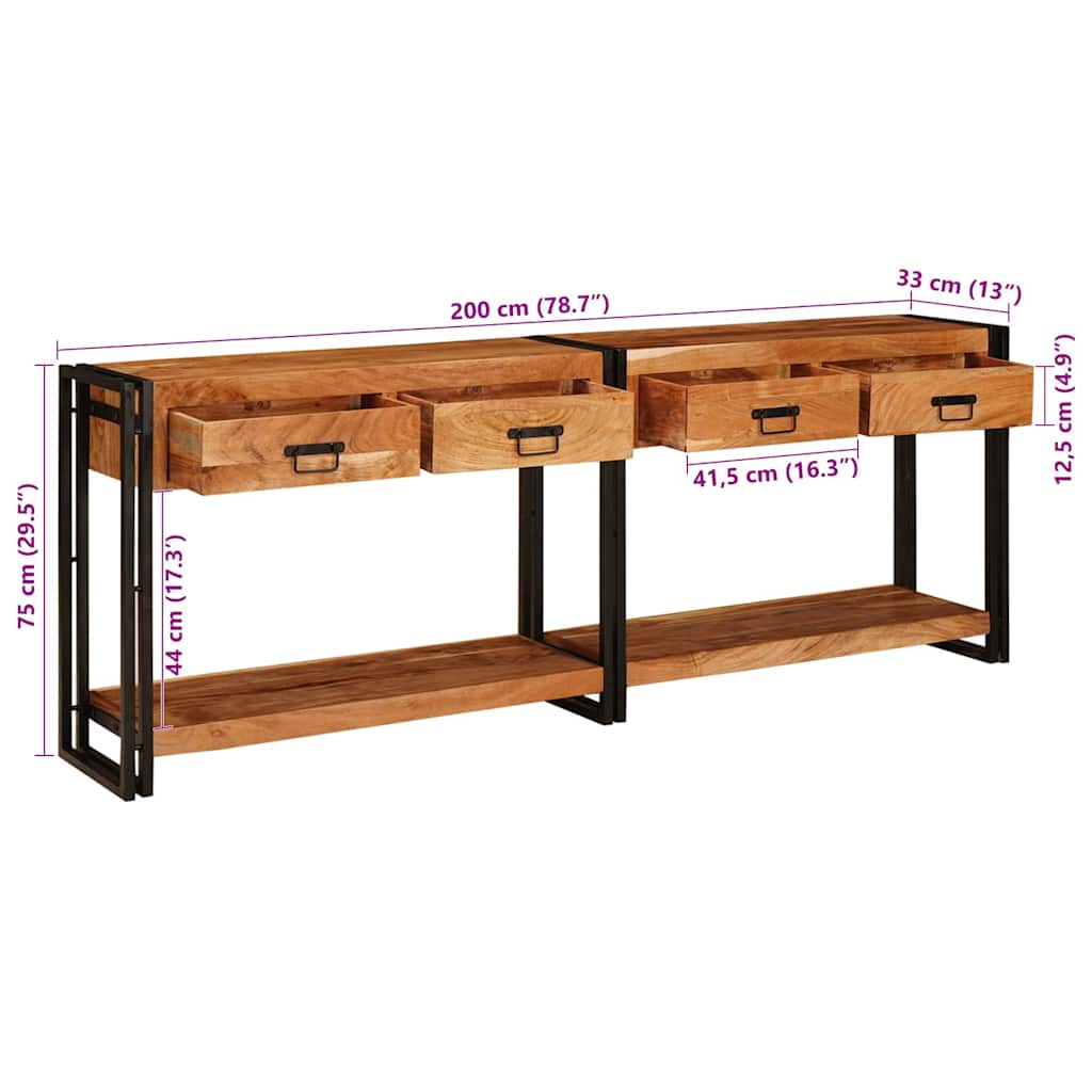 Console Tables 2 pcs Brown 200 x 33 x 75 cm Solid Acacia Wood