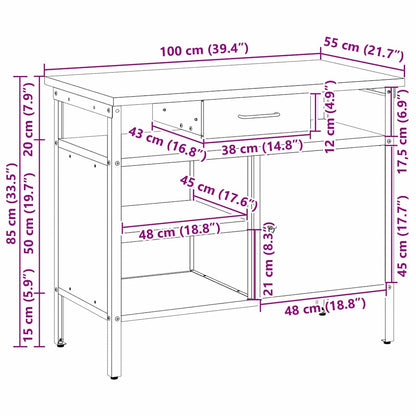 Work Bench with Drawer Black and Grey 100 x 55 x 85 cm