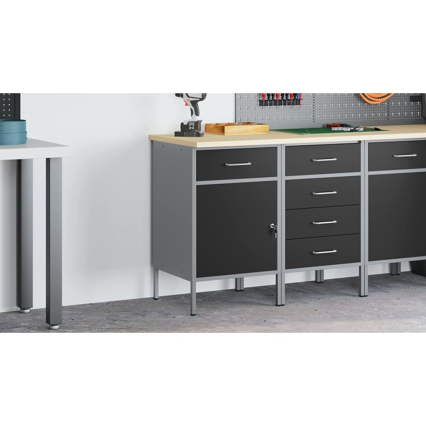 Work Bench with Drawer with Lock Black and Grey 50 x 55 x 85 cm