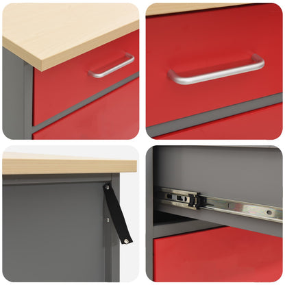 Work Bench with Drawer with Lock Red and Grey 50 x 55 x 85 cm