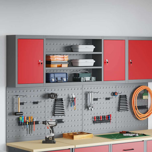 Tool Cabinet with Shelf with Lock Red and Grey 150 x 20 x 55 cm