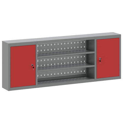Tool Cabinet with Shelf with Lock Red and Grey 150 x 20 x 55 cm
