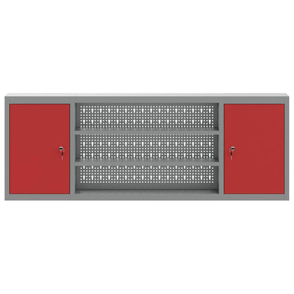 Tool Cabinet with Shelf with Lock Red and Grey 150 x 20 x 55 cm