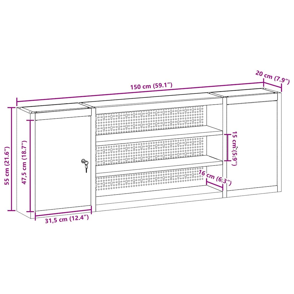Tool Cabinet with Shelf with Lock Red and Grey 150 x 20 x 55 cm