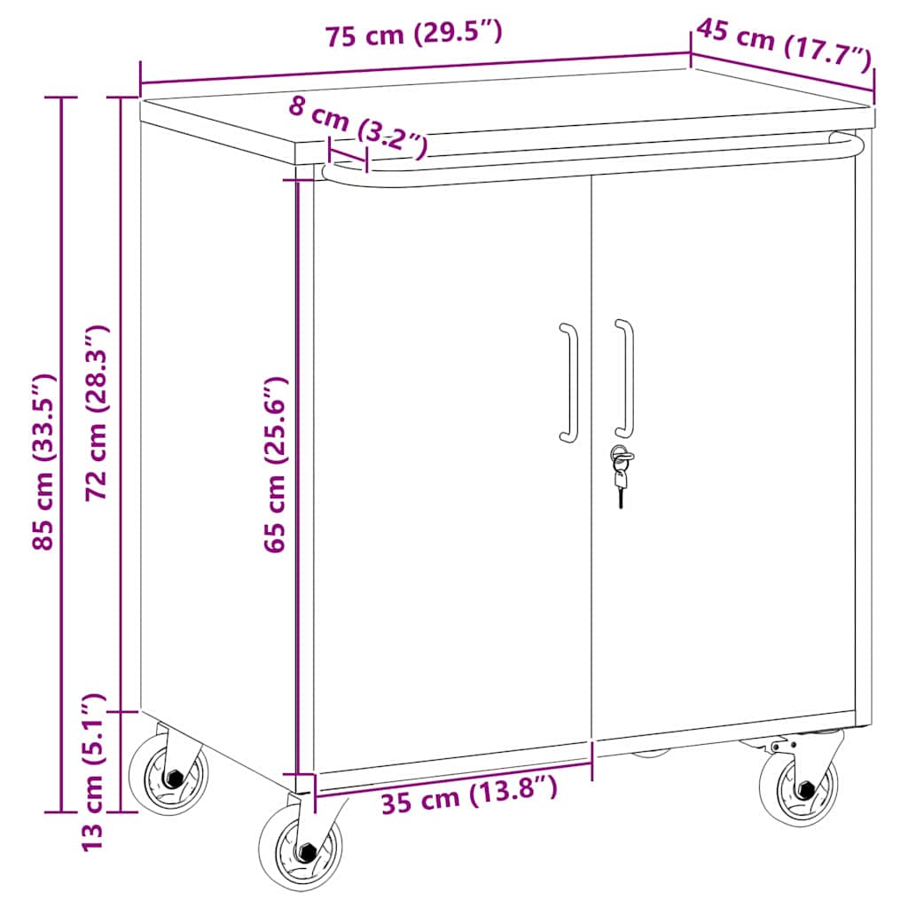 Trolley Rolling Workbench Red and Grey 75 x 45 x 85 cm