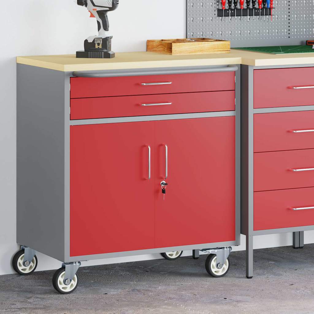 Trolley Rolling Workbench Red and Grey 75 x 45 x 85 cm