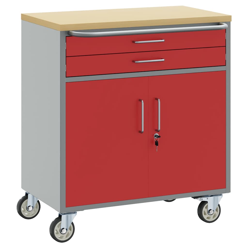 Trolley Rolling Workbench Red and Grey 75 x 45 x 85 cm