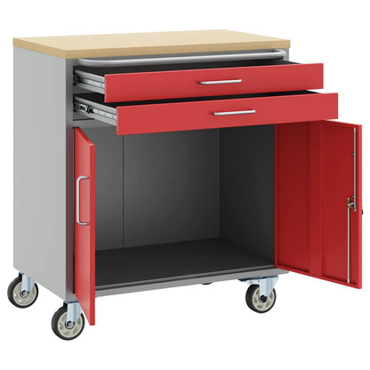 Trolley Rolling Workbench Red and Grey 75 x 45 x 85 cm