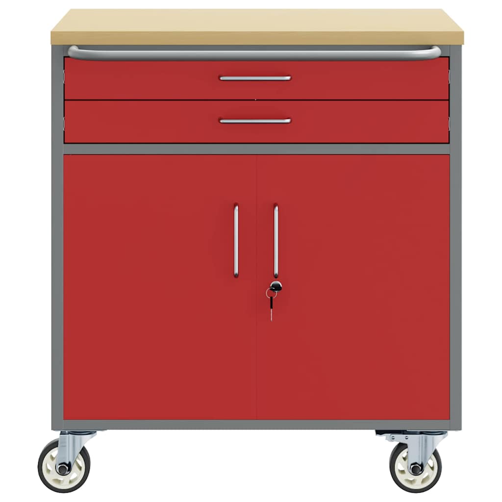 Trolley Rolling Workbench Red and Grey 75 x 45 x 85 cm