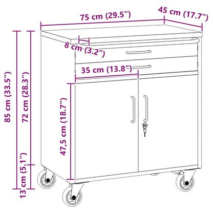 Trolley Rolling Workbench Red and Grey 75 x 45 x 85 cm