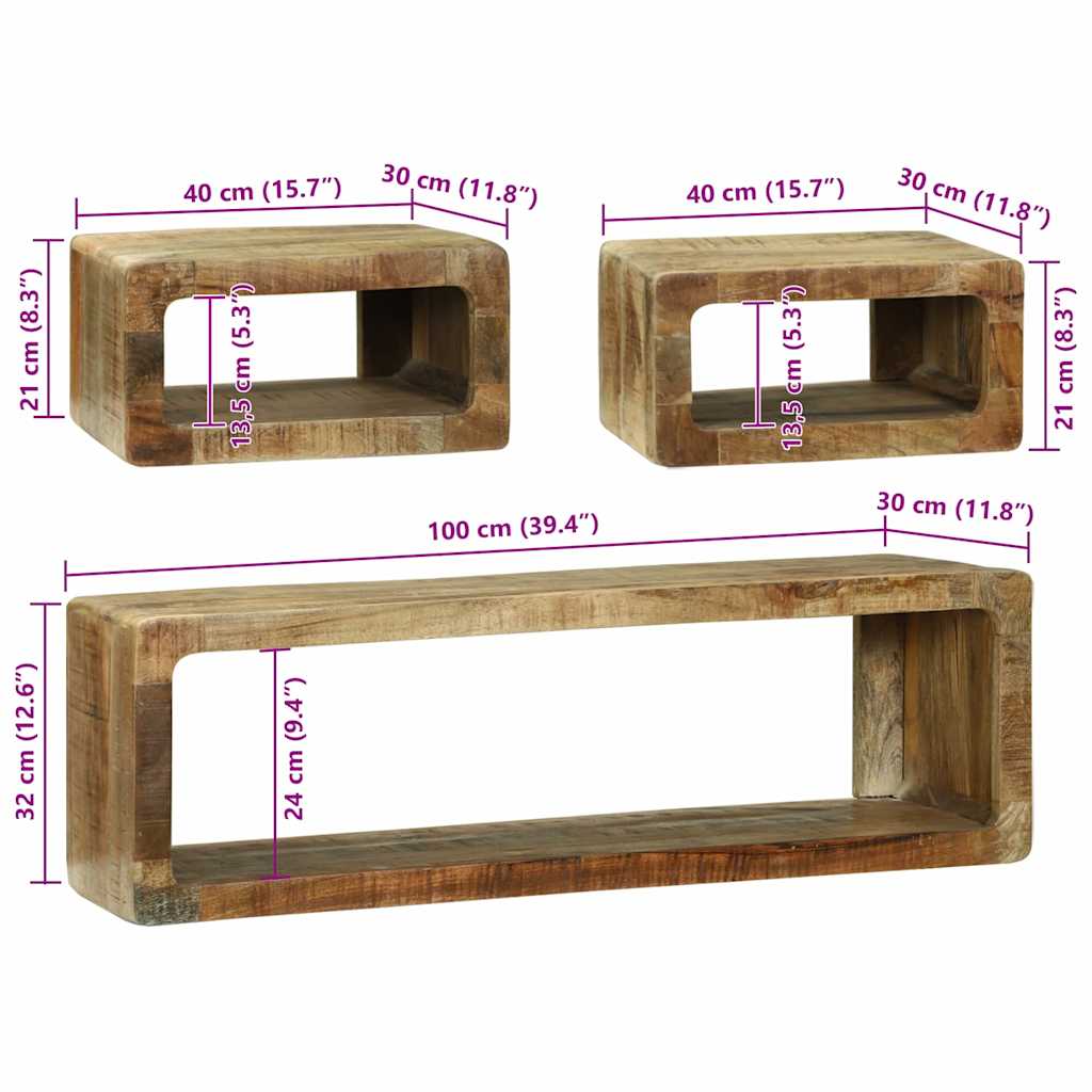 TV Cabinet Set with Shelf 3 pcs Brown Solid Mango wood