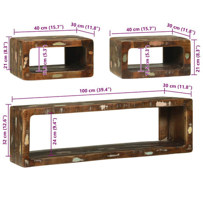 TV Cabinet Set with Shelf 3 pcs Multicolour Solid Reclaim wood