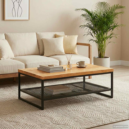 Coffee Table Brown and Black 110 x 55 x 35 cm Solid Mango Wood
