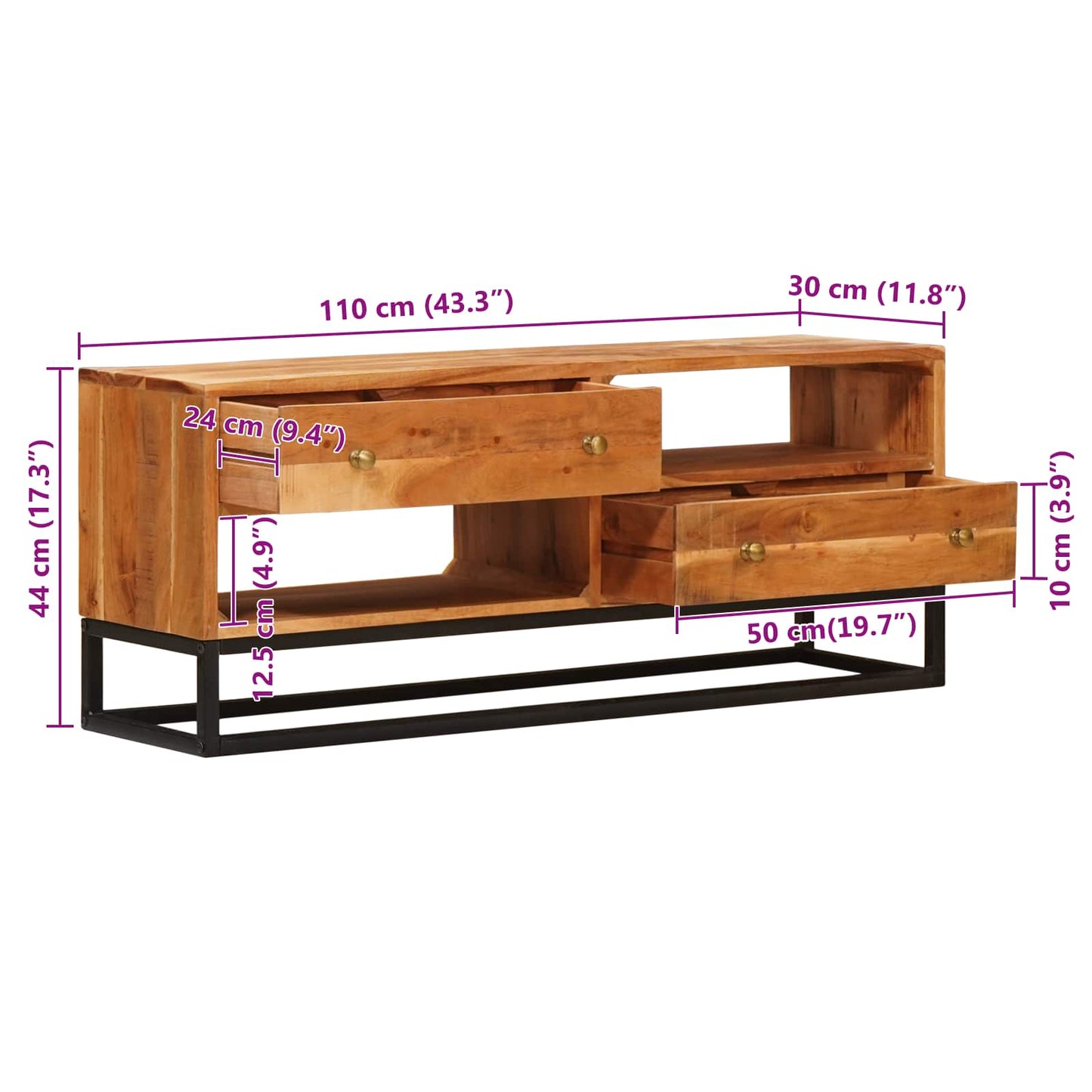 TV Cabinet Natural 110 x 30 x 44 cm Solid Acacia Wood