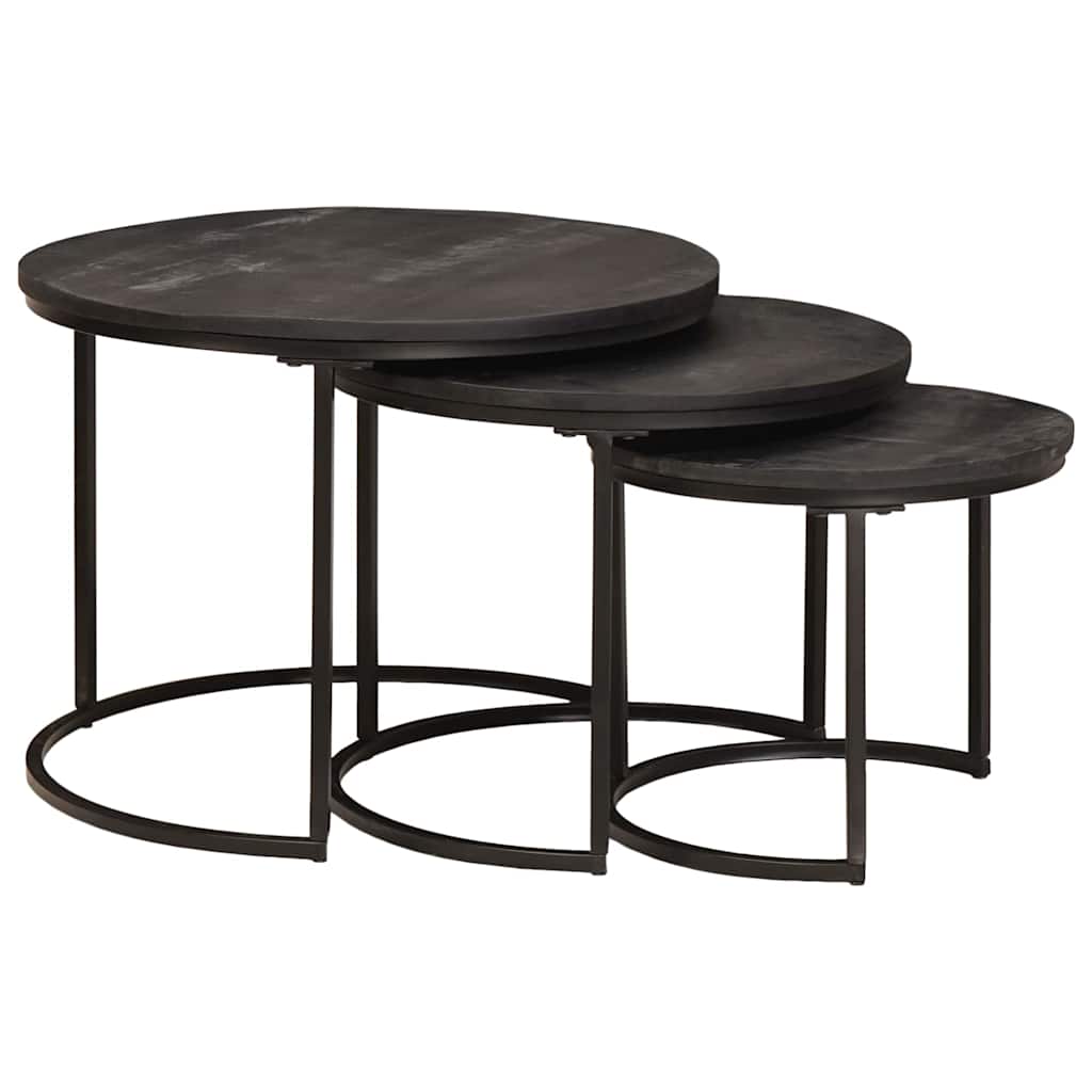 Nesting Coffee Tables 3 pcs Black Solid Mango Wood and Steel