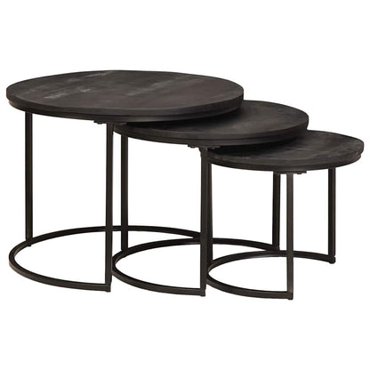 Nesting Coffee Tables 3 pcs Black Solid Mango Wood and Steel