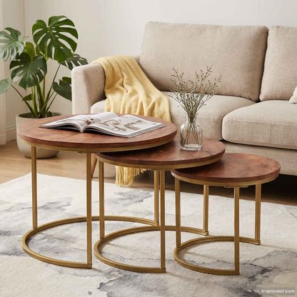 Nesting Coffee Tables 3 pcs Solid Mango Wood and Steel