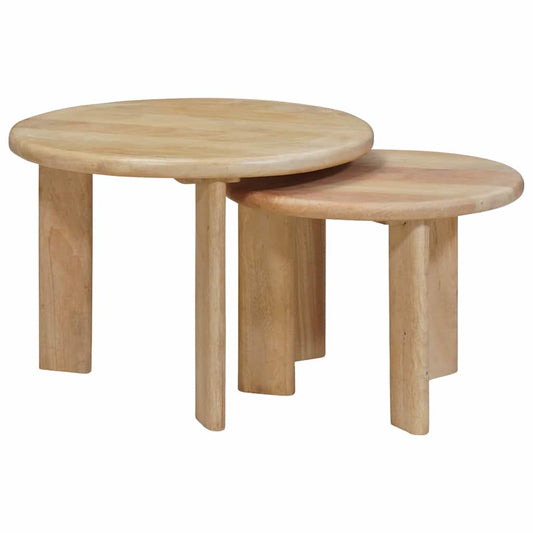Nesting Coffee Tables 2 pcs White Ø 50 x 40 cm Solid Mango Wood