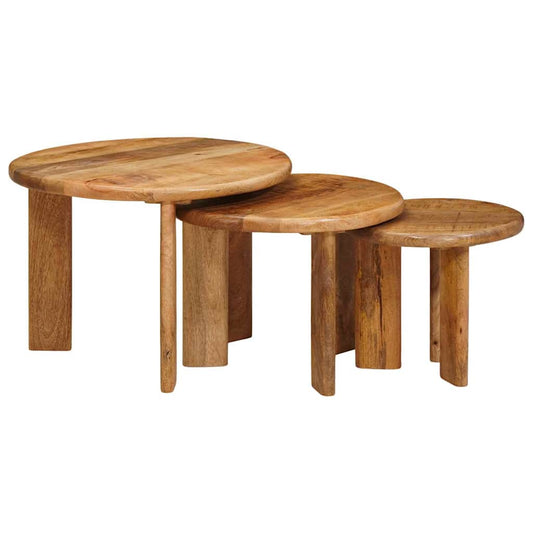 Nesting Coffee Tables 3 pcs Brown Ø 54 x 40 cm Solid Mango Wood