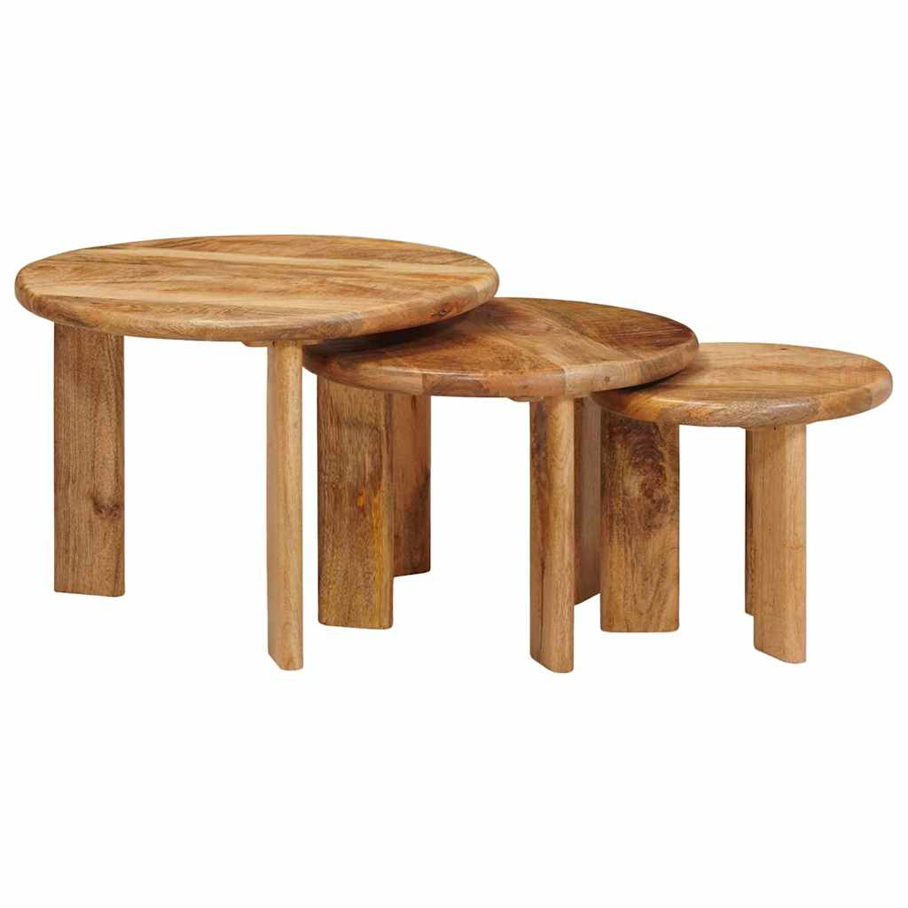 Nesting Coffee Tables 3 pcs Brown Solid Mango Wood