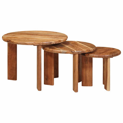 Nesting Coffee Tables 3 pcs Brown Solid Acacia Wood
