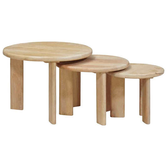 Nesting Coffee Tables 3 pcs Black Ø 54 x 40 cm Solid Mango Wood