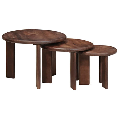 Nesting Coffee Tables 3 pcs Dark Brown Solid Mango Wood