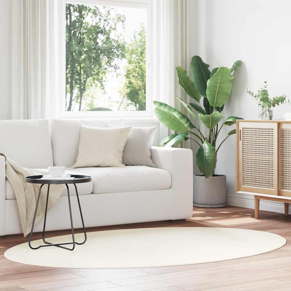 Area Rugs Oval HUARTE Cream 140 x 200 cm 100% Polyester